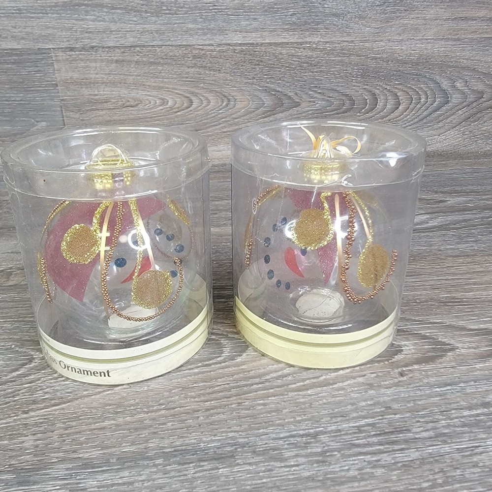 Christmas House Glass Ornaments‎ a Lot of Two Beaded Snowman Face Clear Glitter